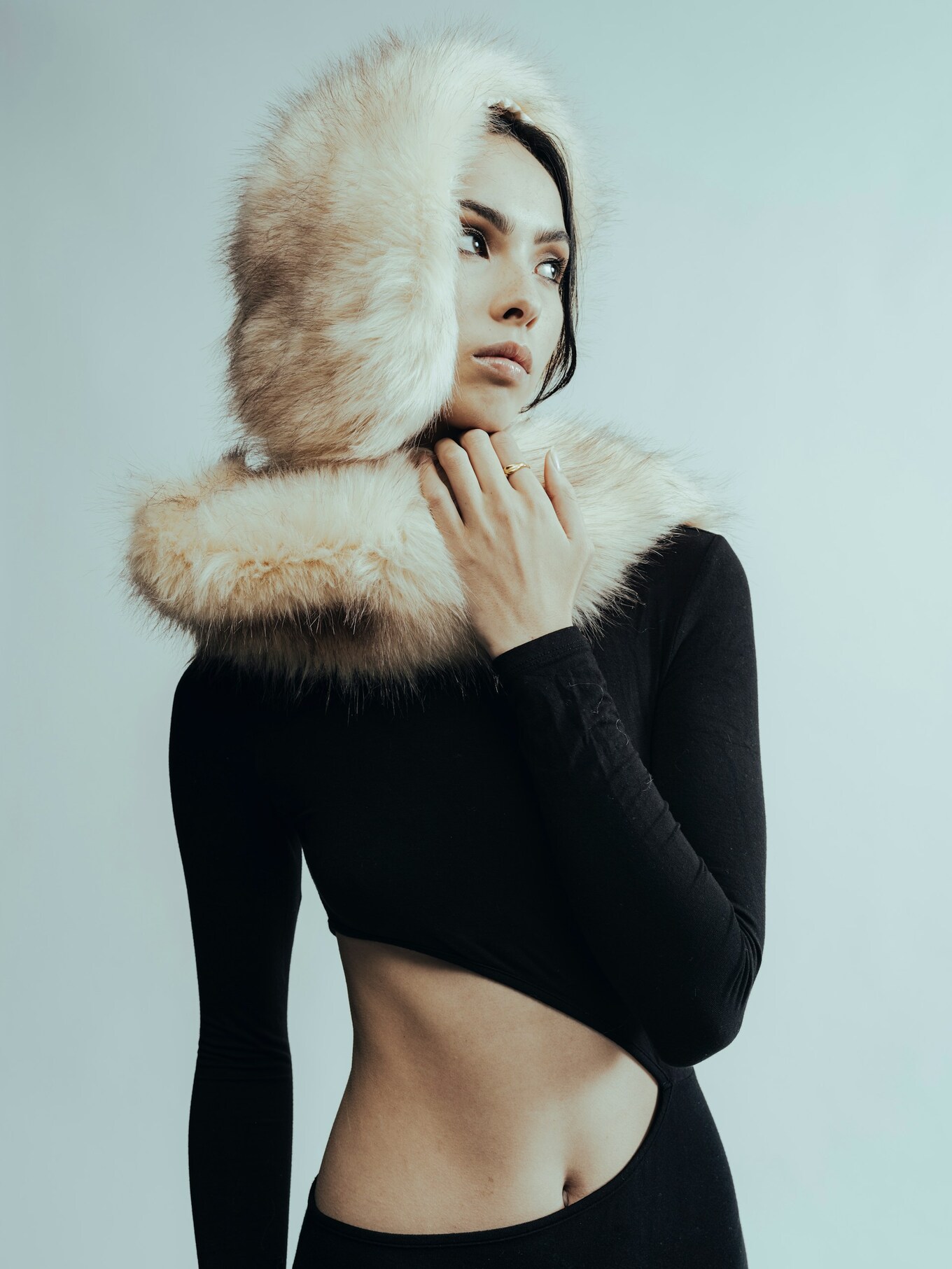 model wears fur